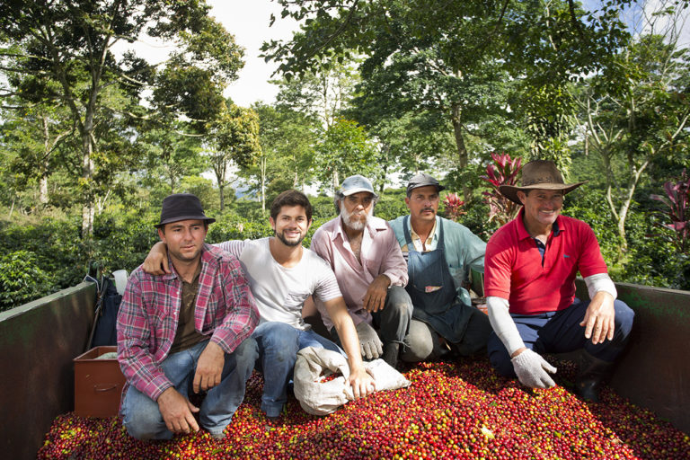 Diego (second from the left), Don Alfonso's son and cherry pickers
